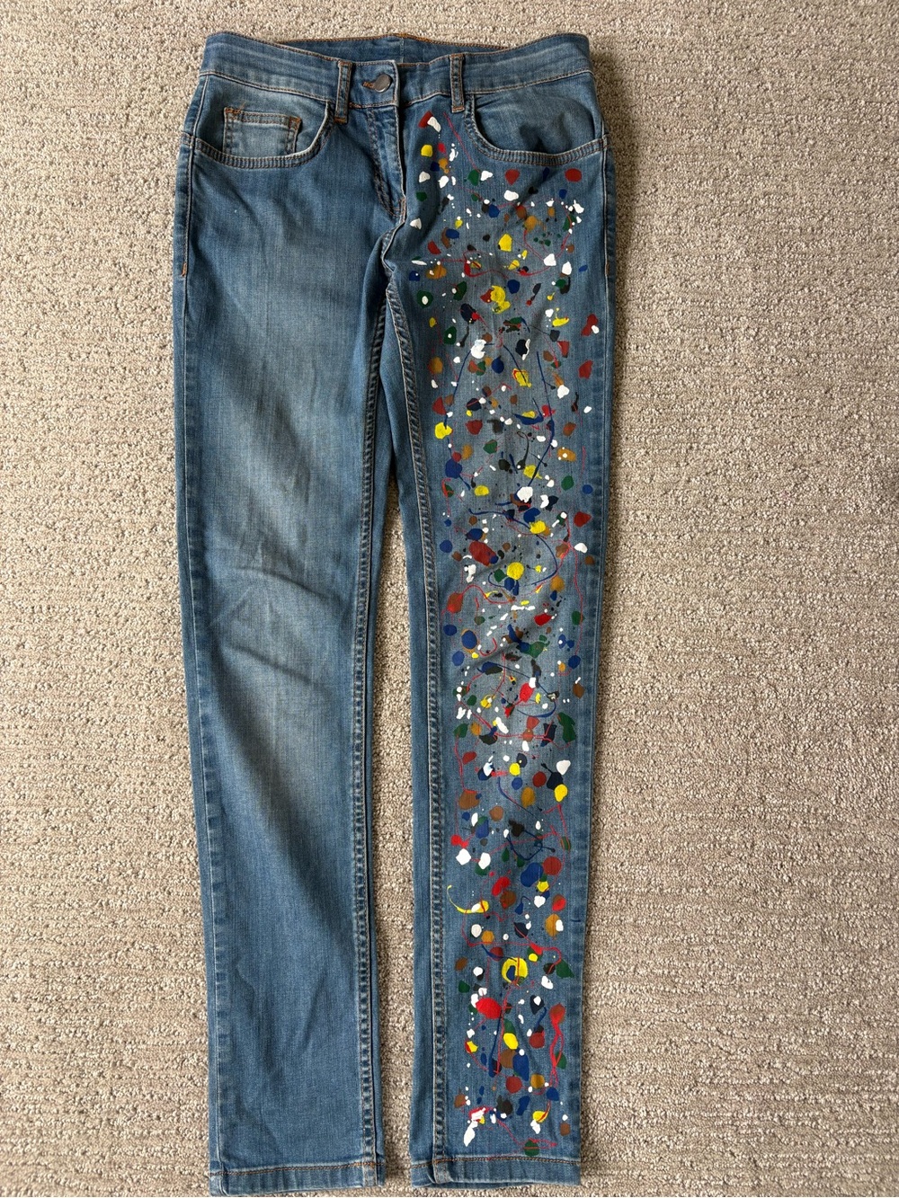 Paint-Splatter Skinny Jeans - Blue